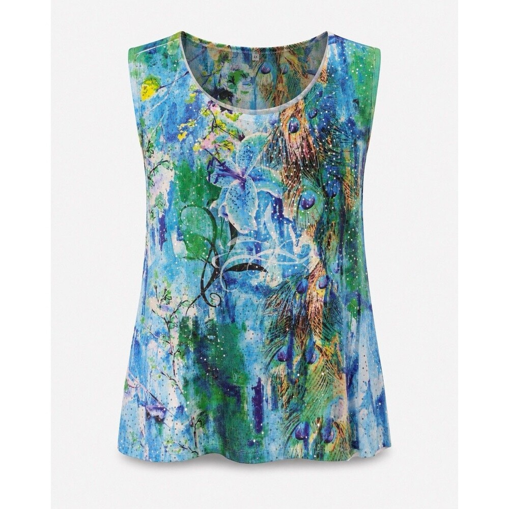Unbranded Vibrant Colored Peacock Print Top NWOT Size 2X  / XXL